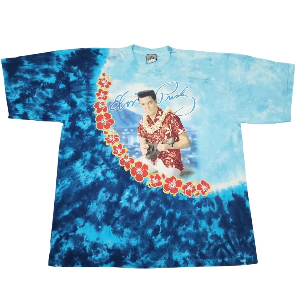 Vintage Elvis Presley Blue Hawaii Shirt Mens 2XL Blue Tie Dye Liquid Blue AOP